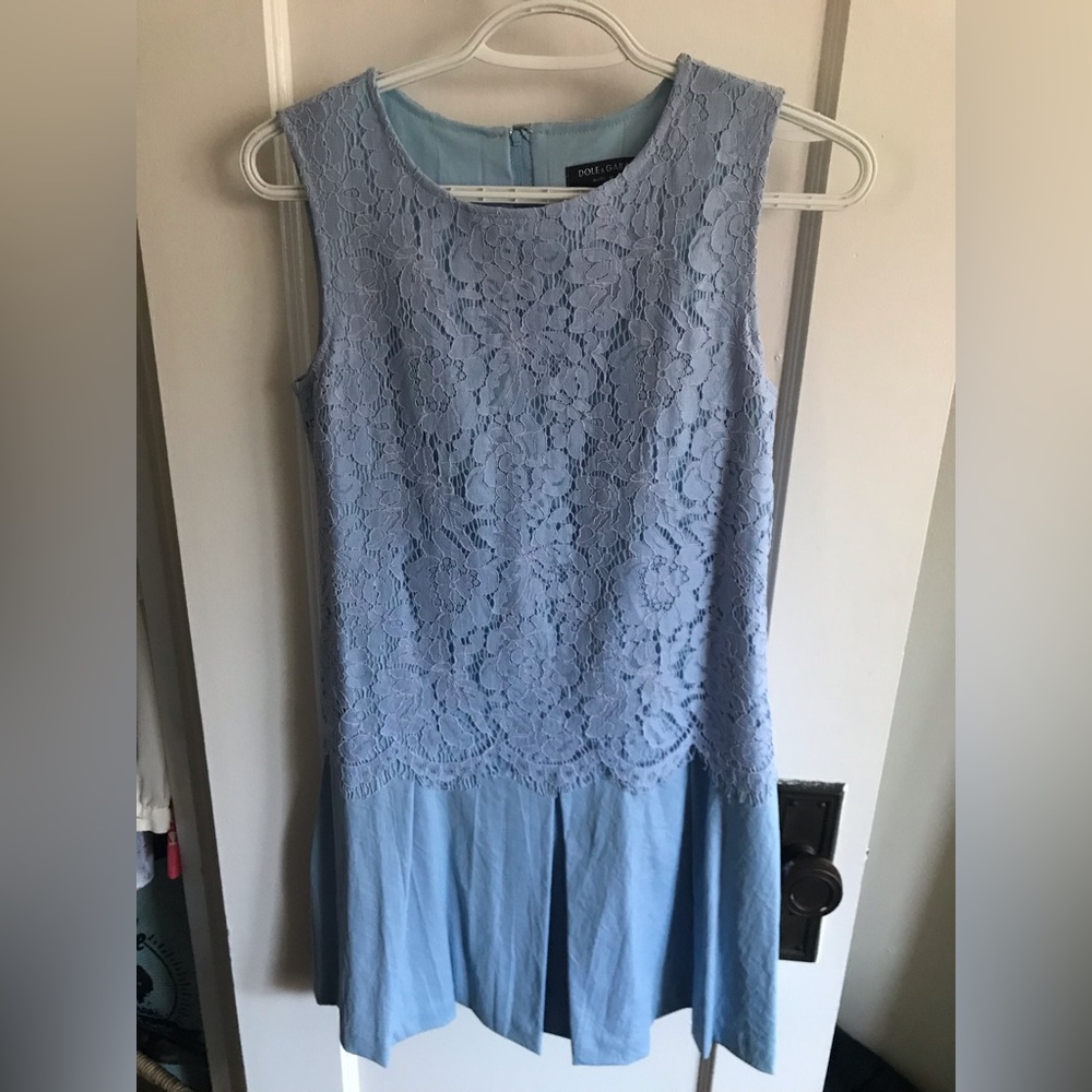 Darling Periwinkle Blue Pleated Eyelet Lace Dress - 20s 30s Retro Size S/M
